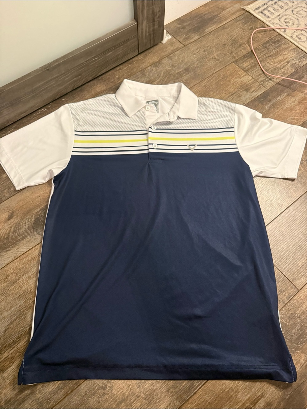 Callaway Men's Navy and White Striped Performance Polo. Small